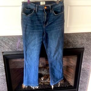 EUC J. Crew Billie Bootcut Crop Jeans with Destroyed Hem, Medium Dark Blue Wash